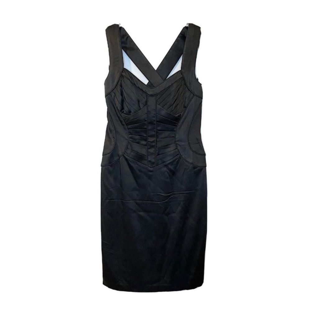 Calvin Klein Black Silky Satin Crossback Aline Dress Cocktail LBD Sexy Size 6